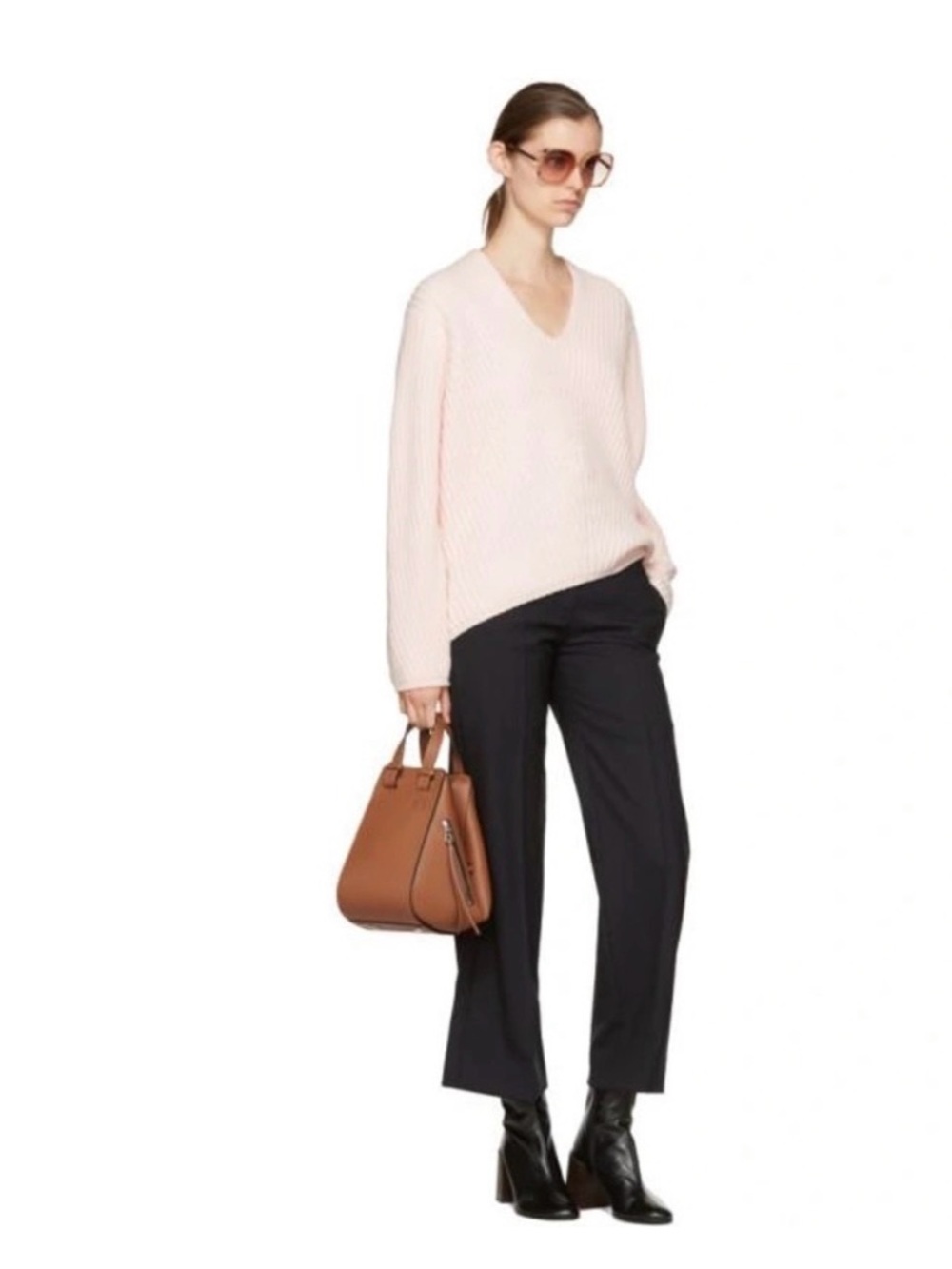 Acne Studios Sweater Womens Pink Deborah Wool V Neck Ribbed Knit Pullover M
